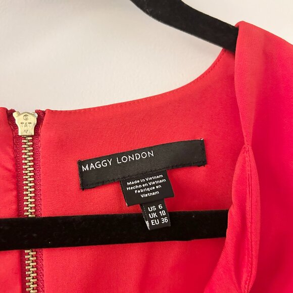 Maggy London Women's Dream Crepe Scalloped Sheath Midi Dress in Red Size 6 - Picture 6 of 10